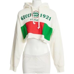 Gucci Cream Hoodie with Red and Green cropped